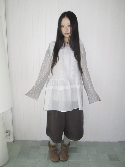 ang project Layered Floral Lace Sheer Round Neck Women&