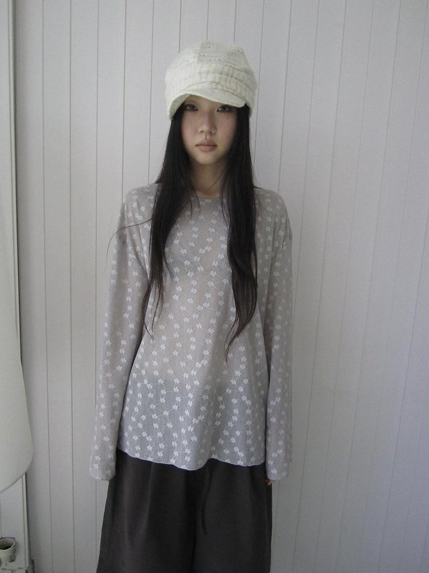 ang project Layered Floral Lace Sheer Round Neck Women&