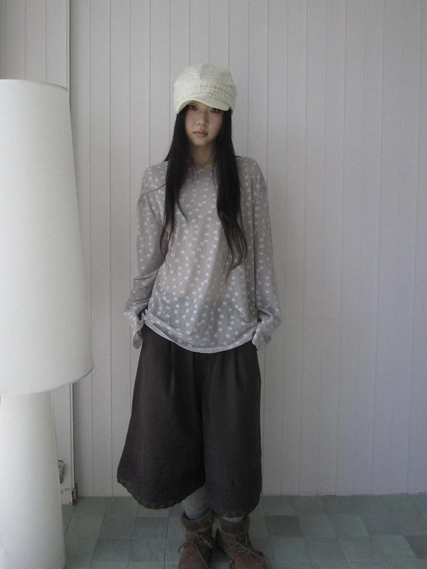 ang project Layered Floral Lace Sheer Round Neck Women&