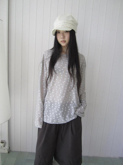 ang project Layered Floral Lace Sheer Round Neck Women&