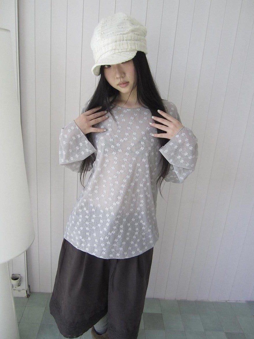 ang project Layered Floral Lace Sheer Round Neck Women&