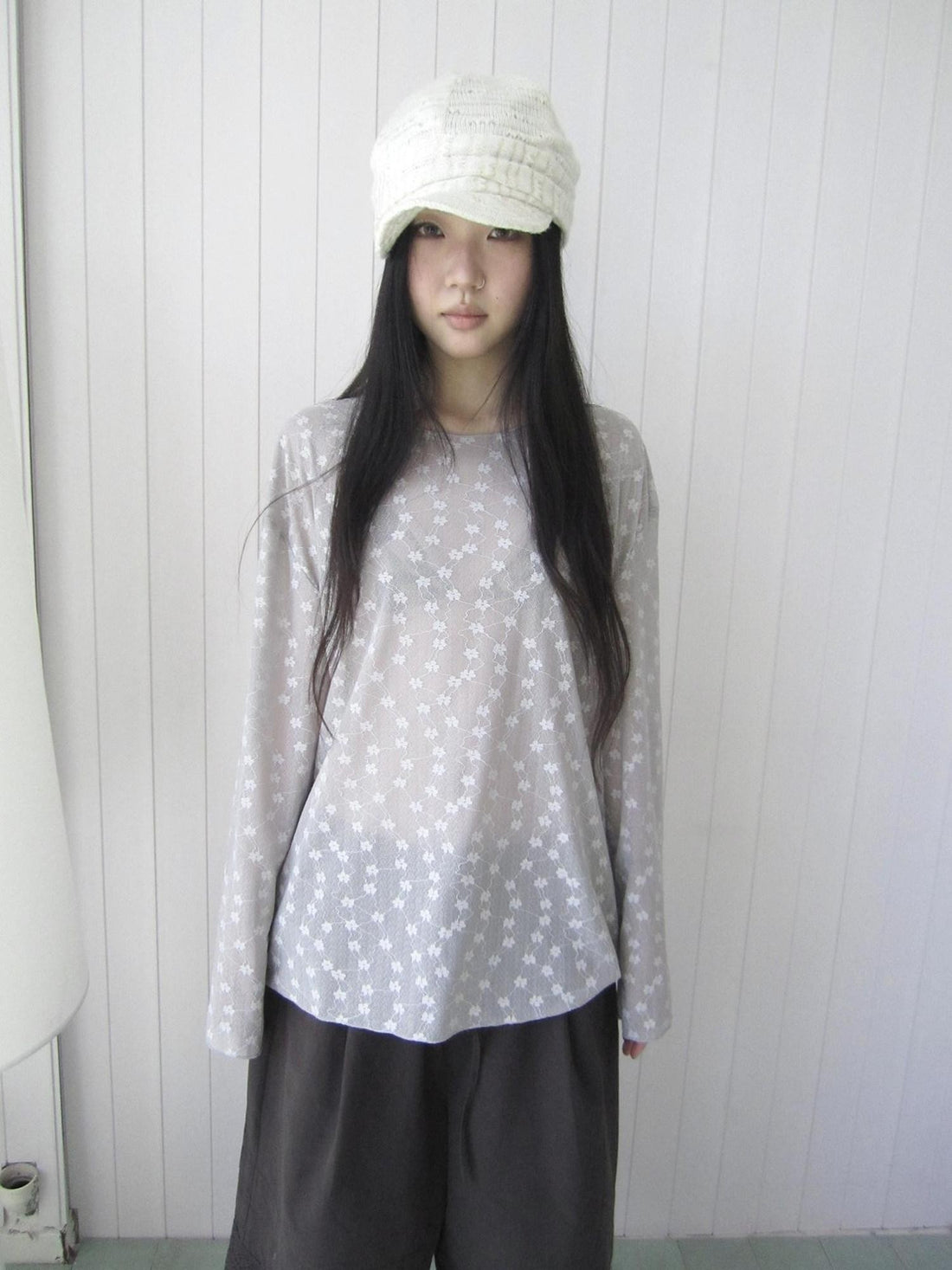 ang project Layered Floral Lace Sheer Round Neck Women&