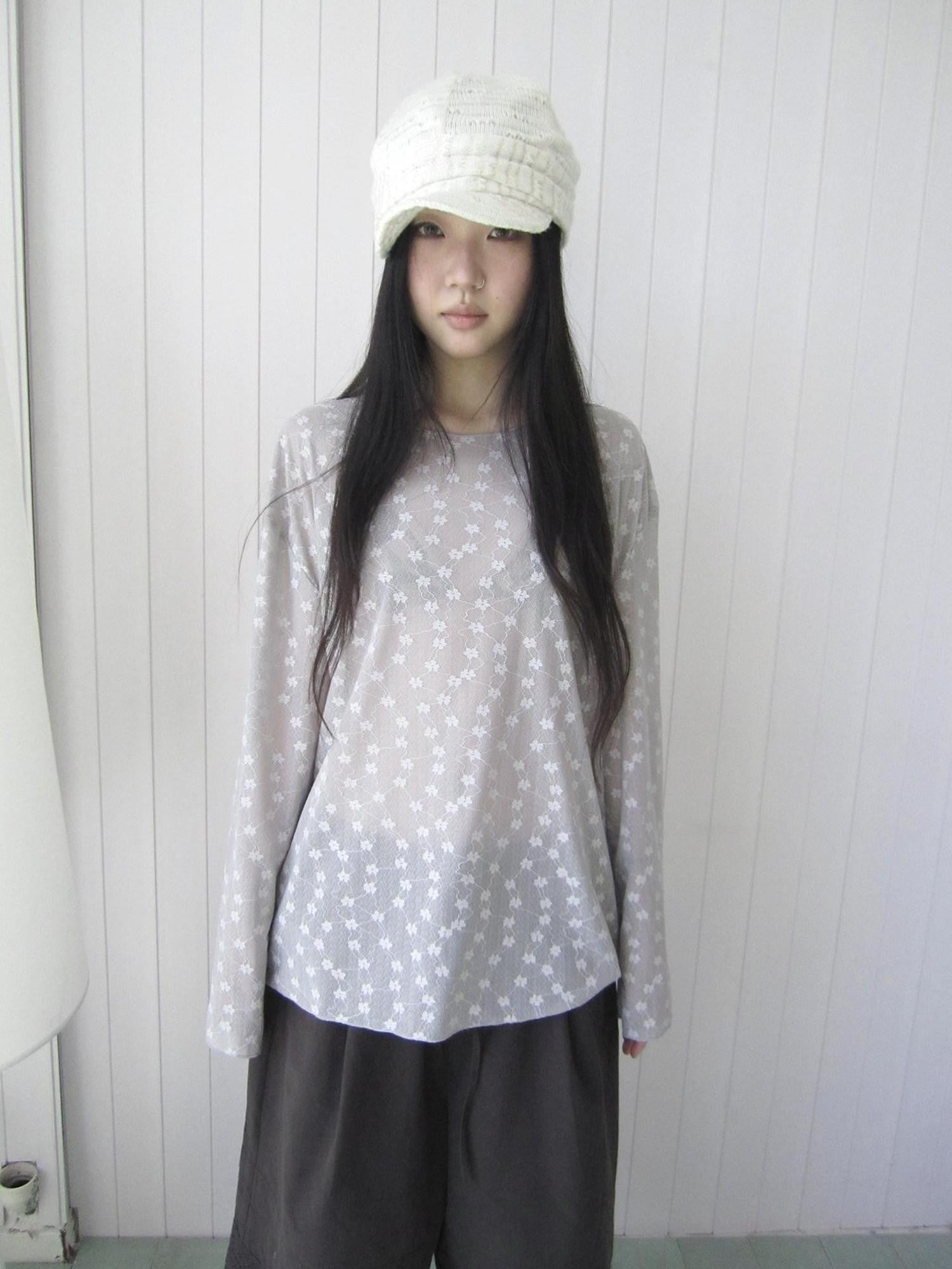 ang project Layered Floral Lace Sheer Round Neck Women&