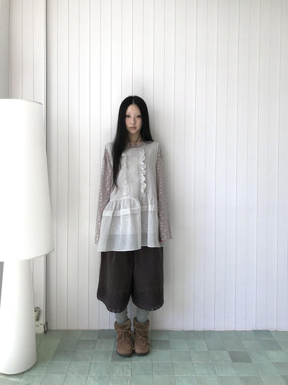 ang project Layered Floral Lace Sheer Round Neck Women&