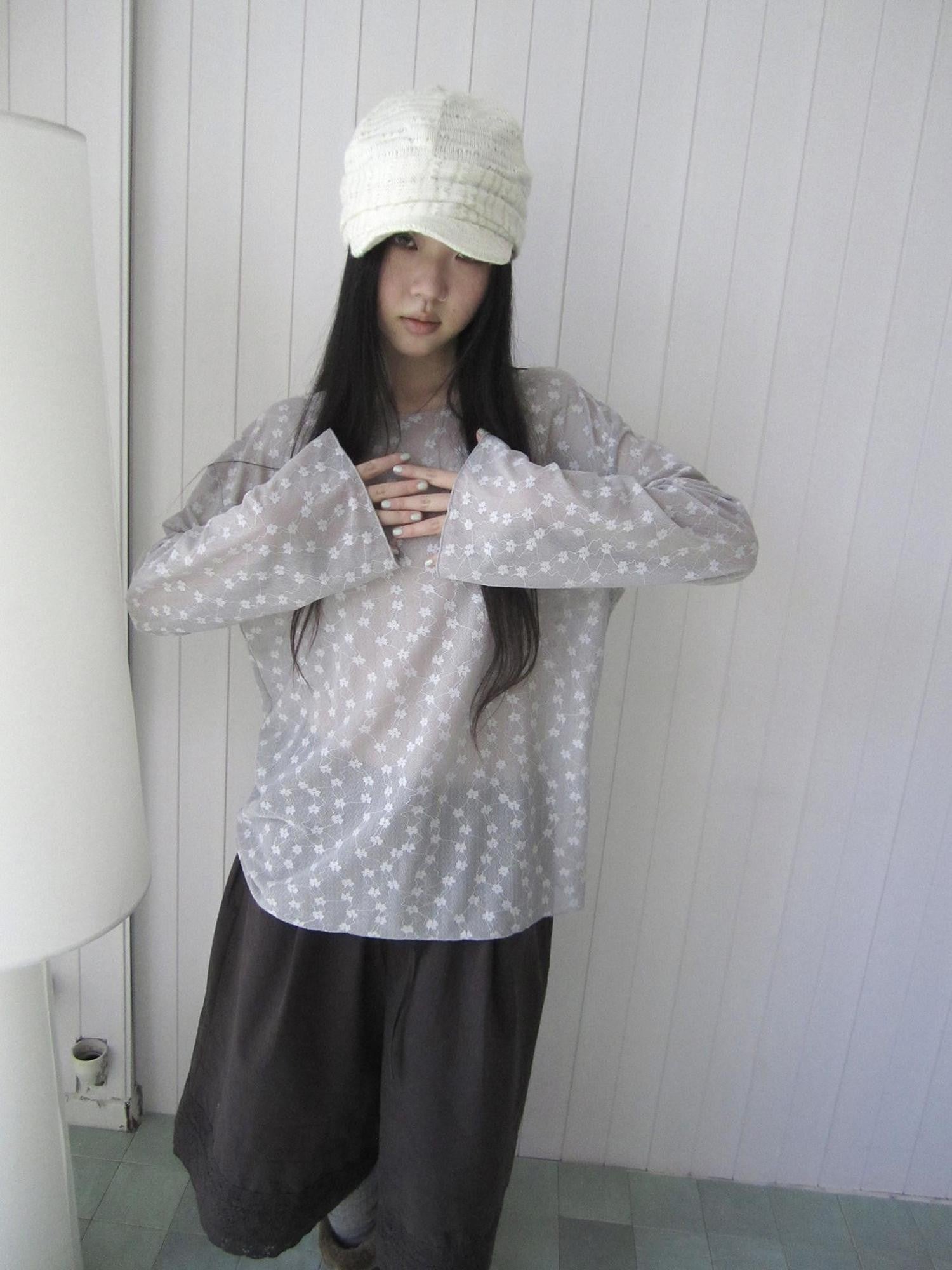 ang project Layered Floral Lace Sheer Round Neck Women&