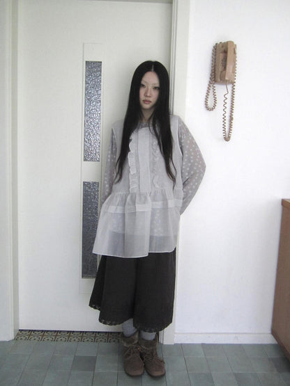 ang project Layered Floral Lace Sheer Round Neck Women&