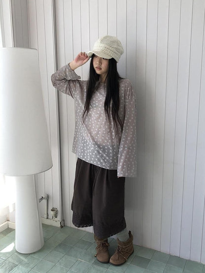 ang project Layered Floral Lace Sheer Round Neck Women&