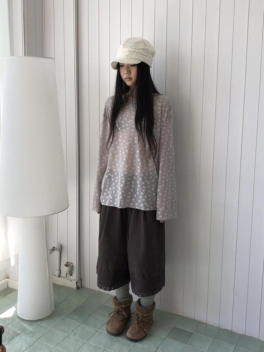 ang project Layered Floral Lace Sheer Round Neck Women&