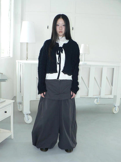 ang project Layered Lace Trim Cropped Cable Knit Sweater Sweater