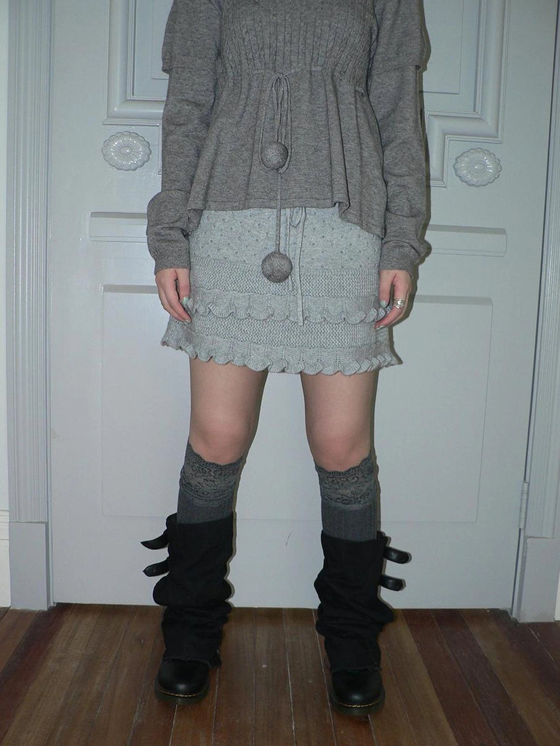 ang project Layered Lace Trim Drawstring Knit Mini Skirt Skirt