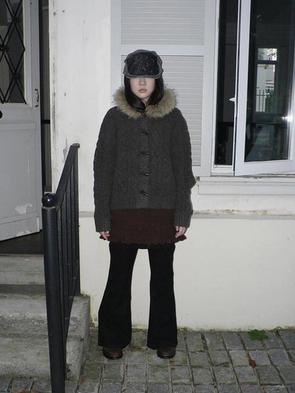 ang project Layered Lace Trim Drawstring Knit Mini Skirt Skirt