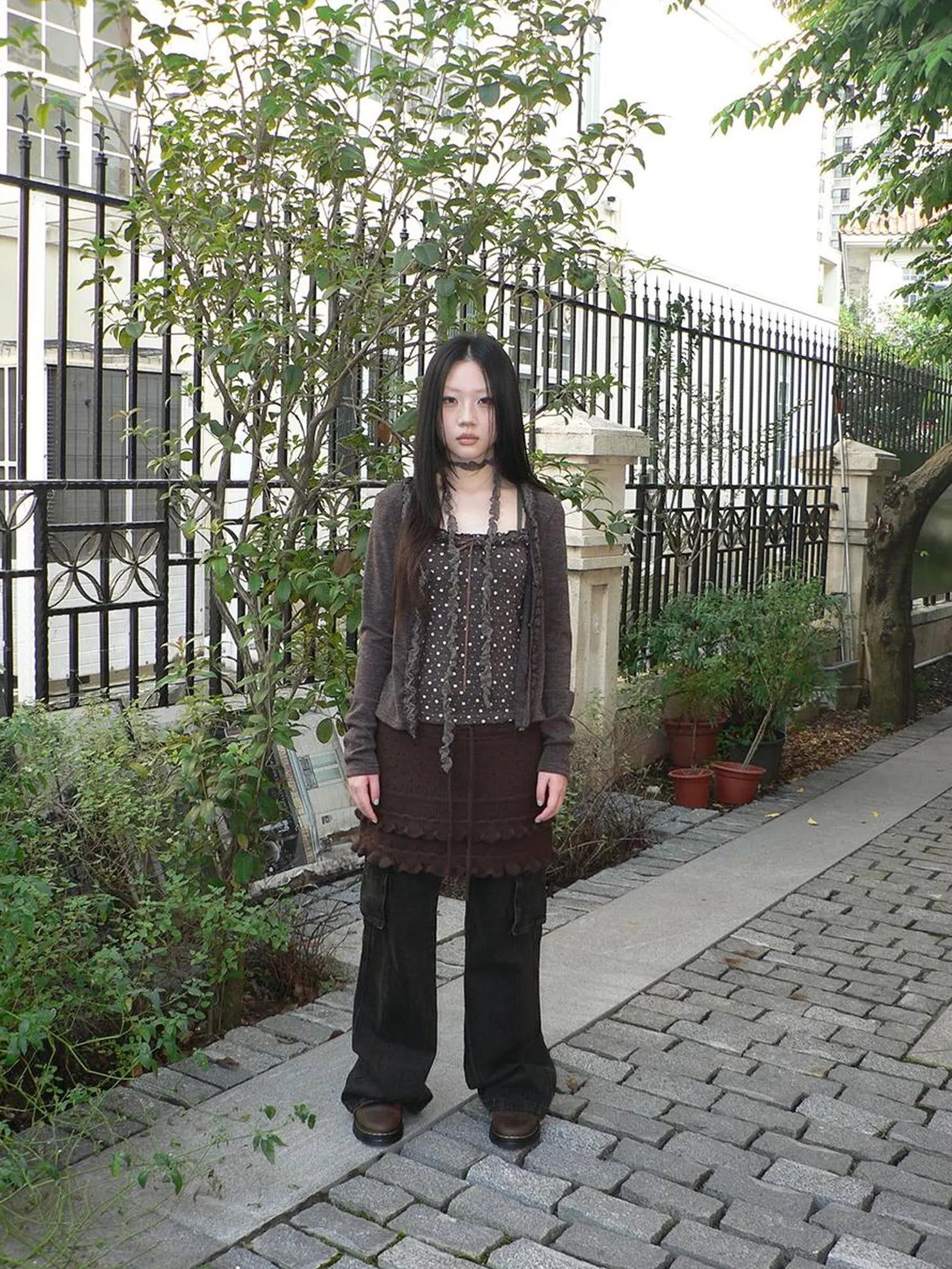 ang project Layered Lace Trim Drawstring Knit Mini Skirt Skirt