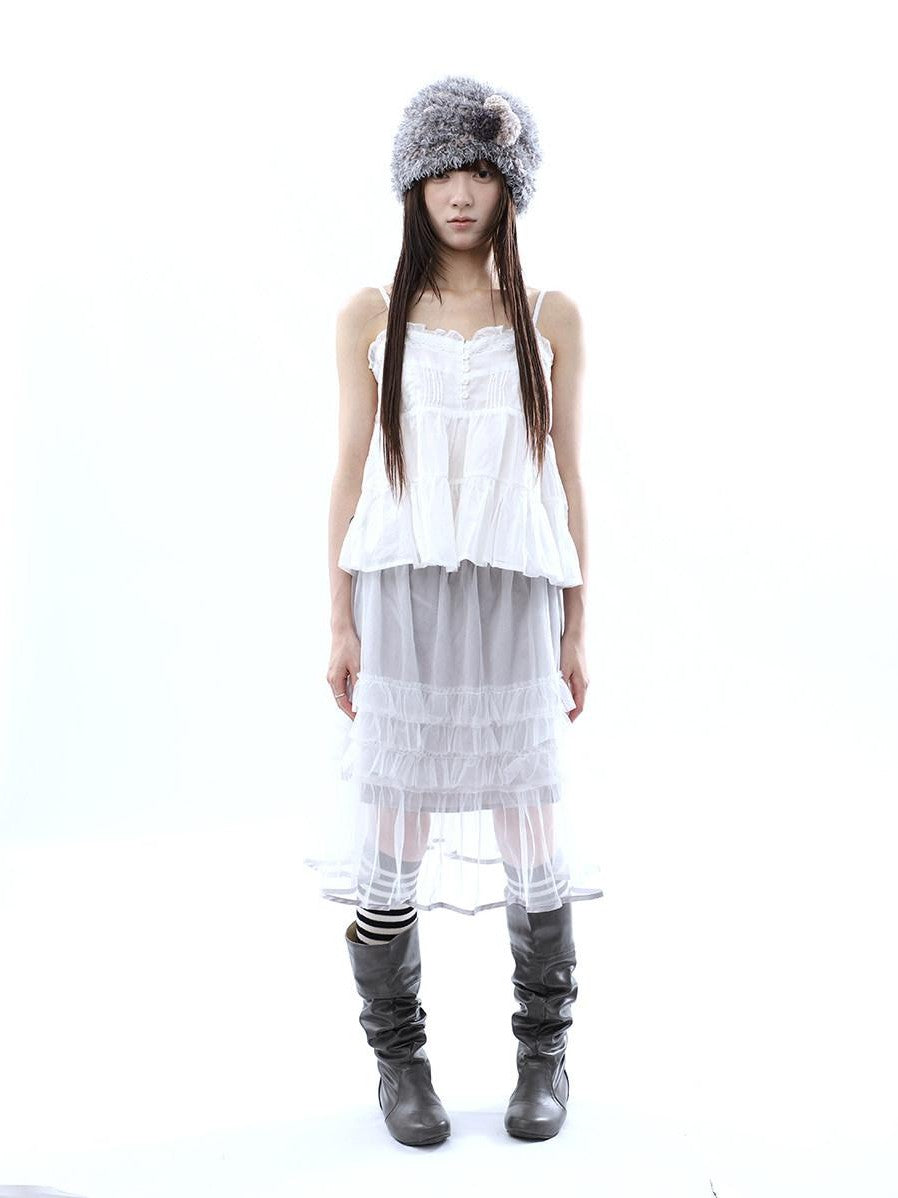 ang project Layered Panelled A Line Ruffle Hem Women&