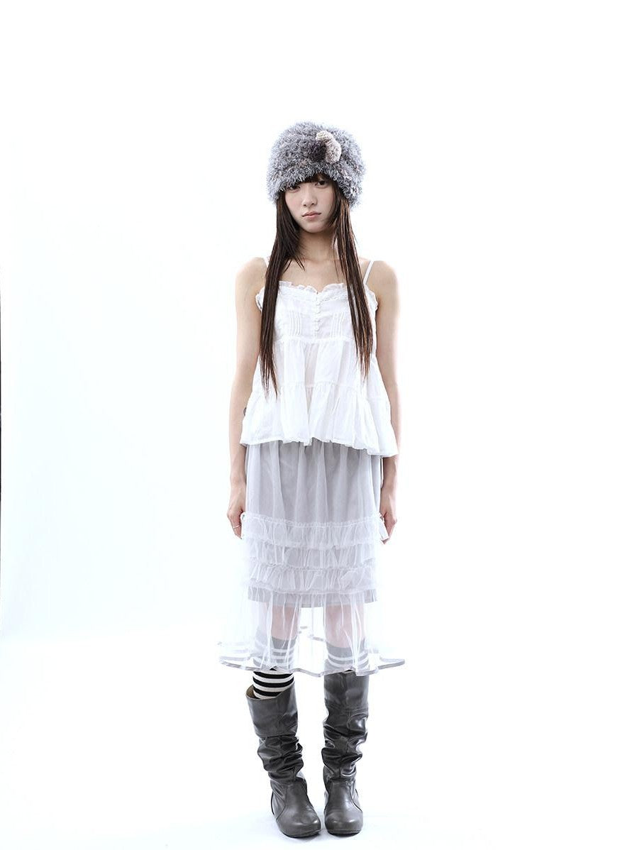 ang project Layered Panelled A Line Ruffle Hem Women&