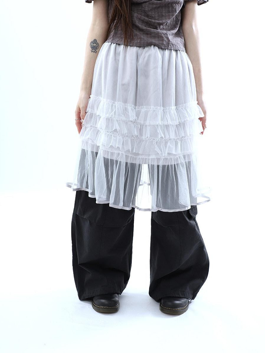 ang project Layered Panelled A Line Ruffle Hem Women&