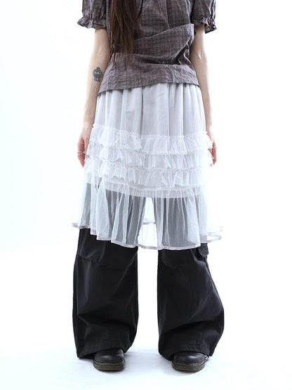 ang project Layered Panelled A Line Ruffle Hem Women&