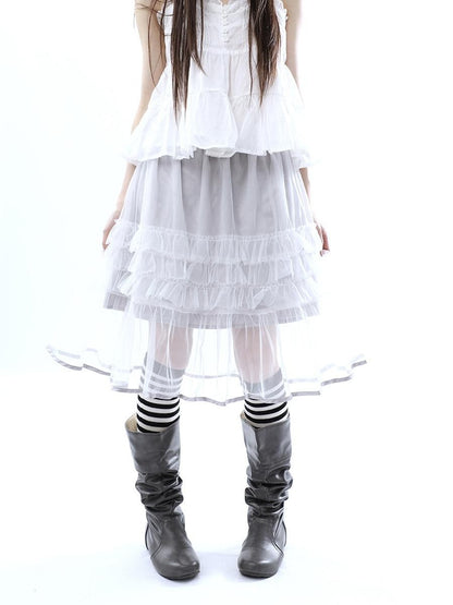 ang project Layered Panelled A Line Ruffle Hem Women&