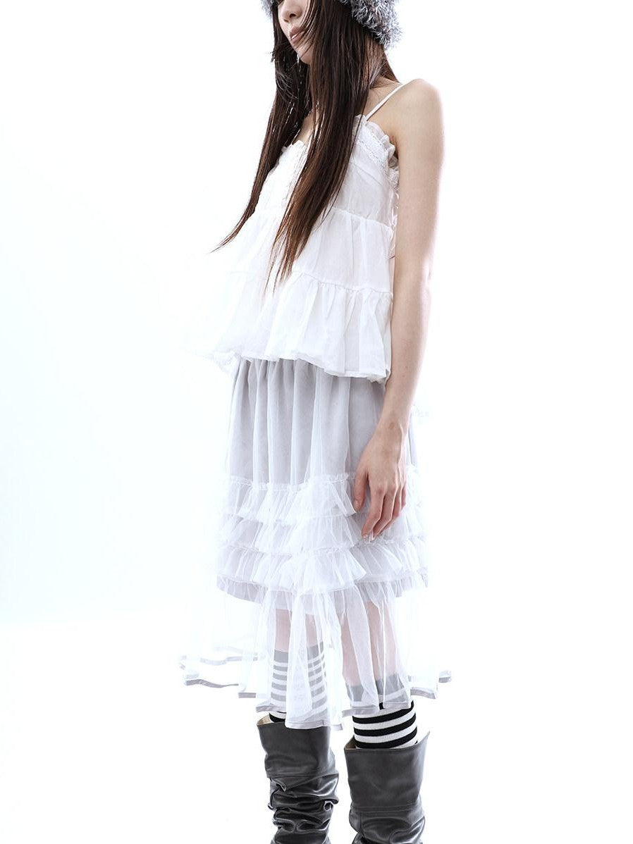 ang project Layered Panelled A Line Ruffle Hem Women&