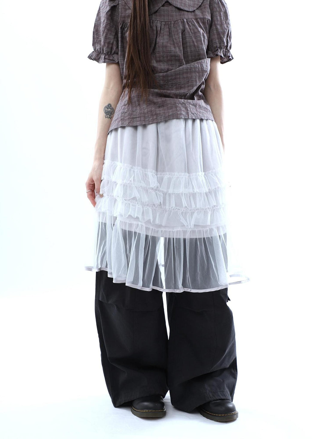 ang project Layered Panelled A Line Ruffle Hem Women&