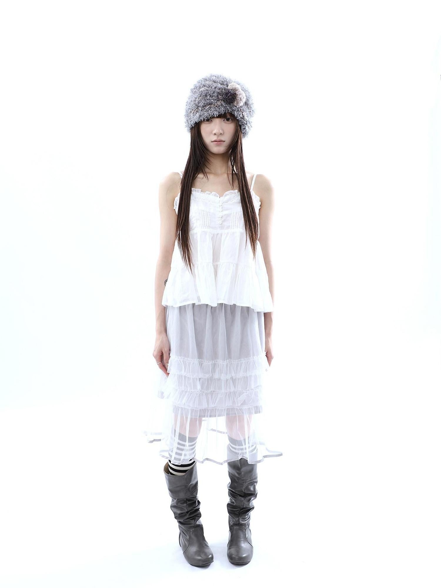 ang project Layered Panelled A Line Ruffle Hem Women&