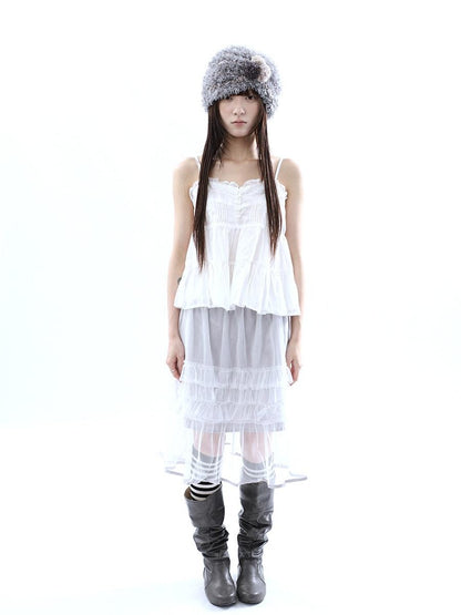 ang project Layered Panelled A Line Ruffle Hem Women&