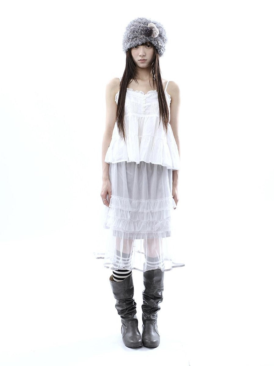 ang project Layered Panelled A Line Ruffle Hem Women&