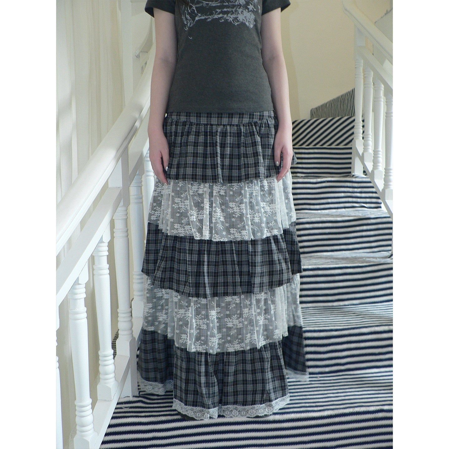 ang_project_Layered_Plaid_Patchwork_Floral_Mesh_Lace_Women&