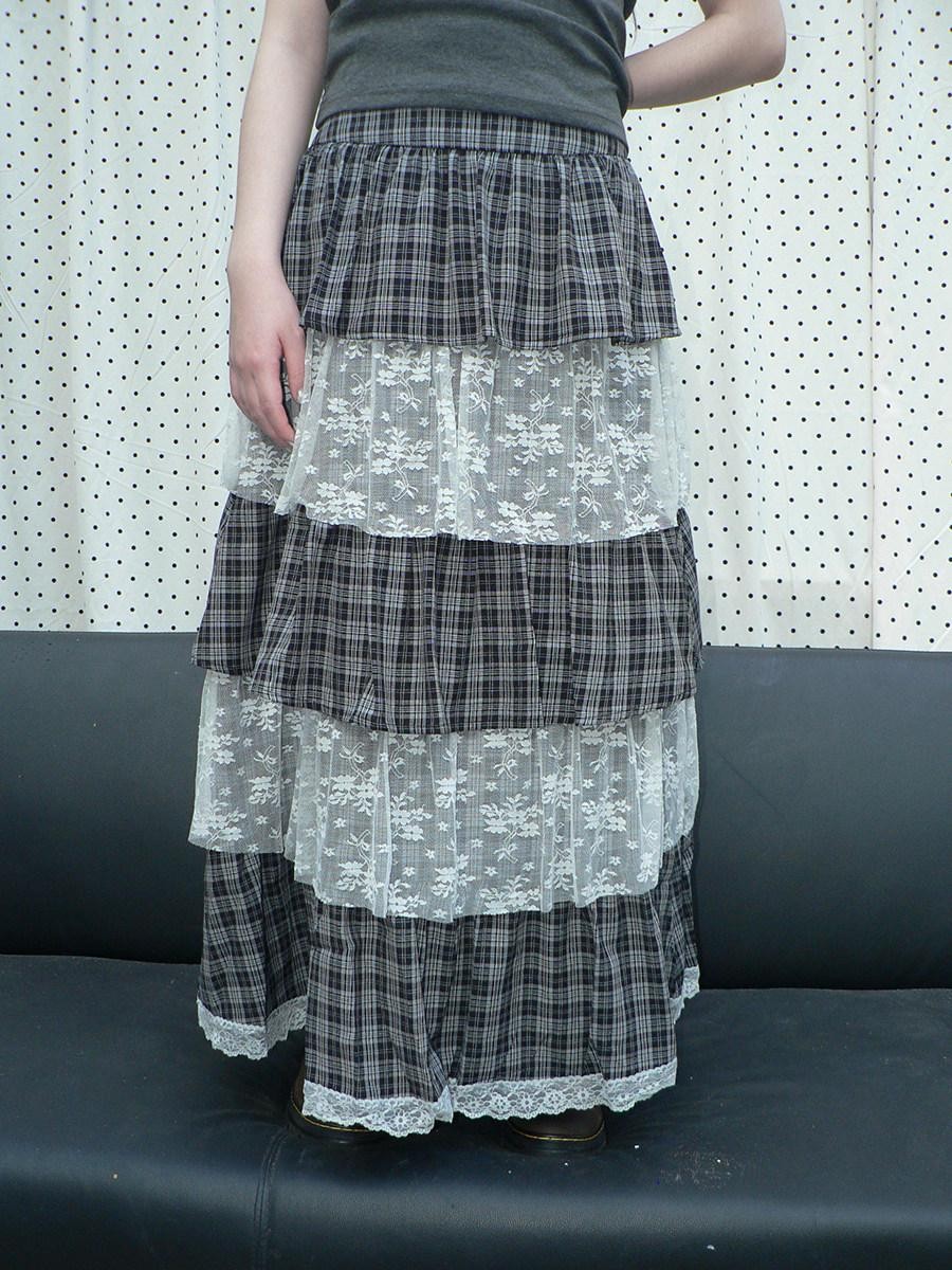 ang project Layered Plaid Patchwork Floral Mesh Lace Women&