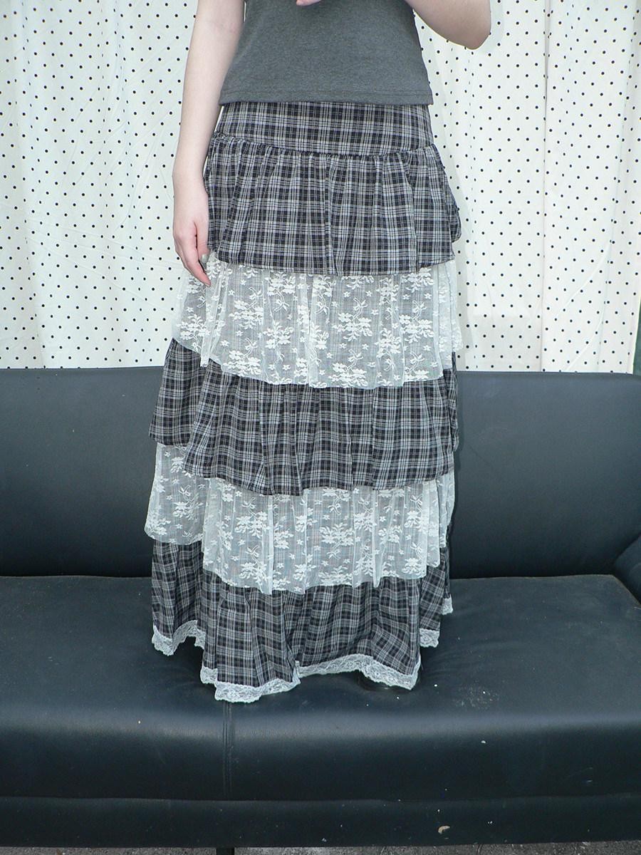 ang project Layered Plaid Patchwork Floral Mesh Lace Women&