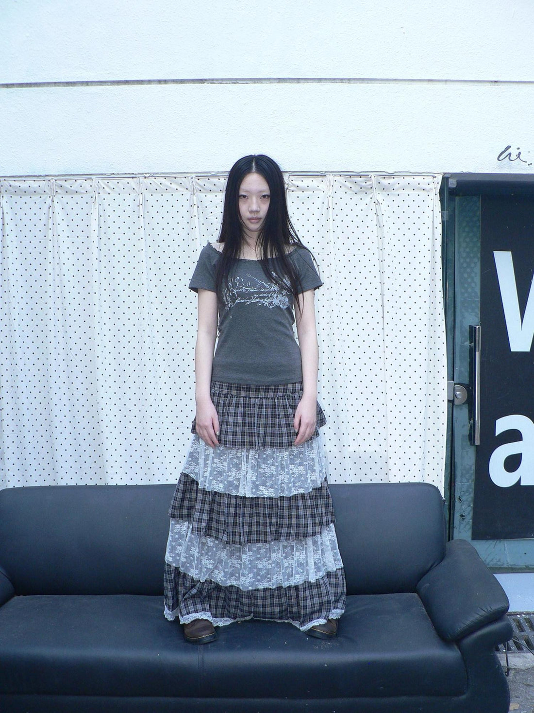 ang project Layered Plaid Patchwork Floral Mesh Lace Women&