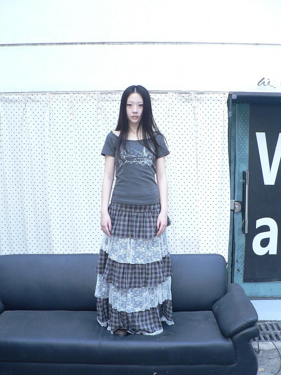 ang project Layered Plaid Patchwork Floral Mesh Lace Women&