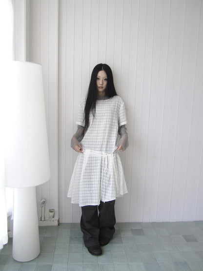 ang project Layered Sheer Irregular Hem Waist Tie Short Sleeve Women&
