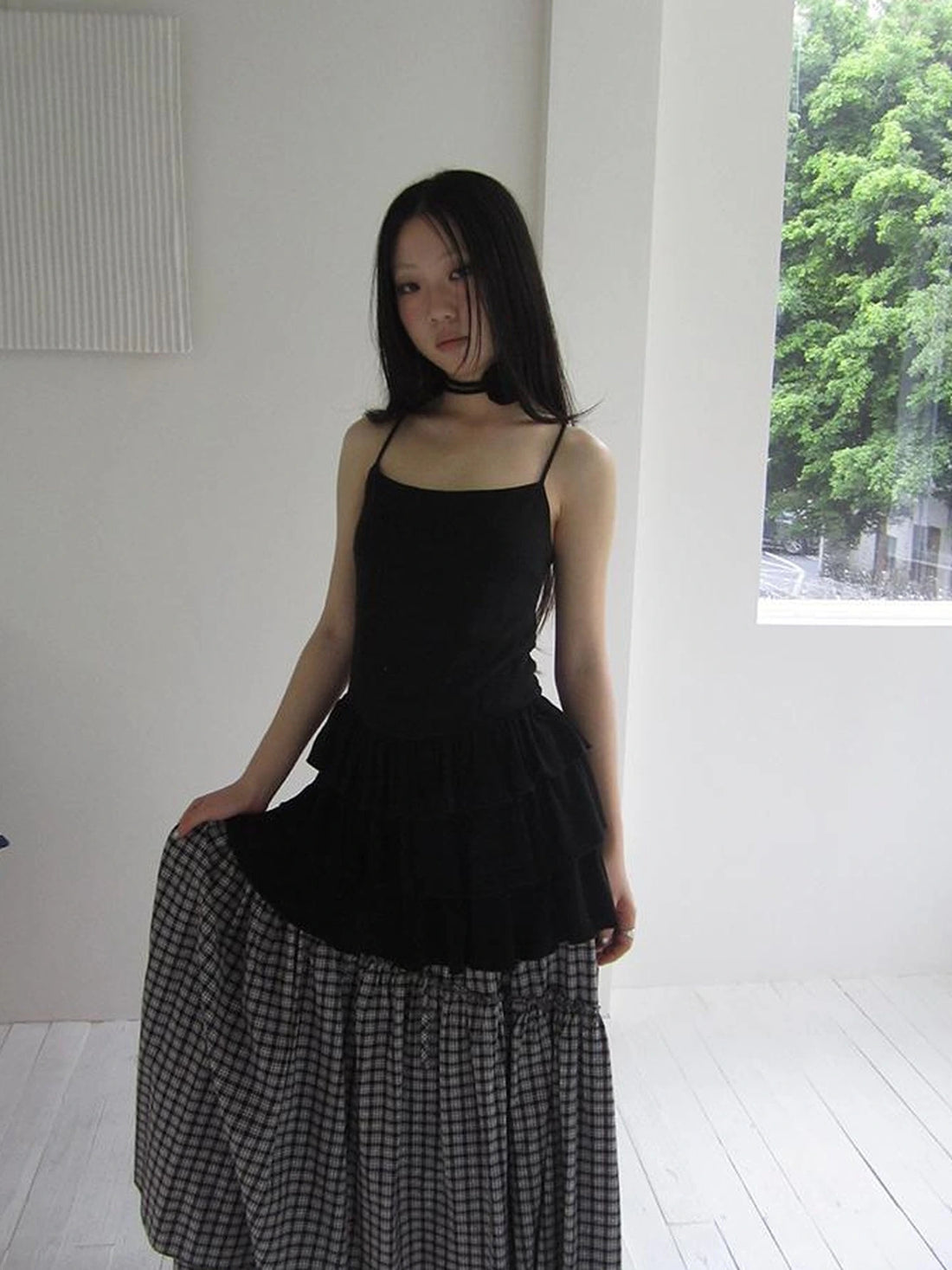 Layered Vintage Solid Color Slip Dress With Detachable Collar