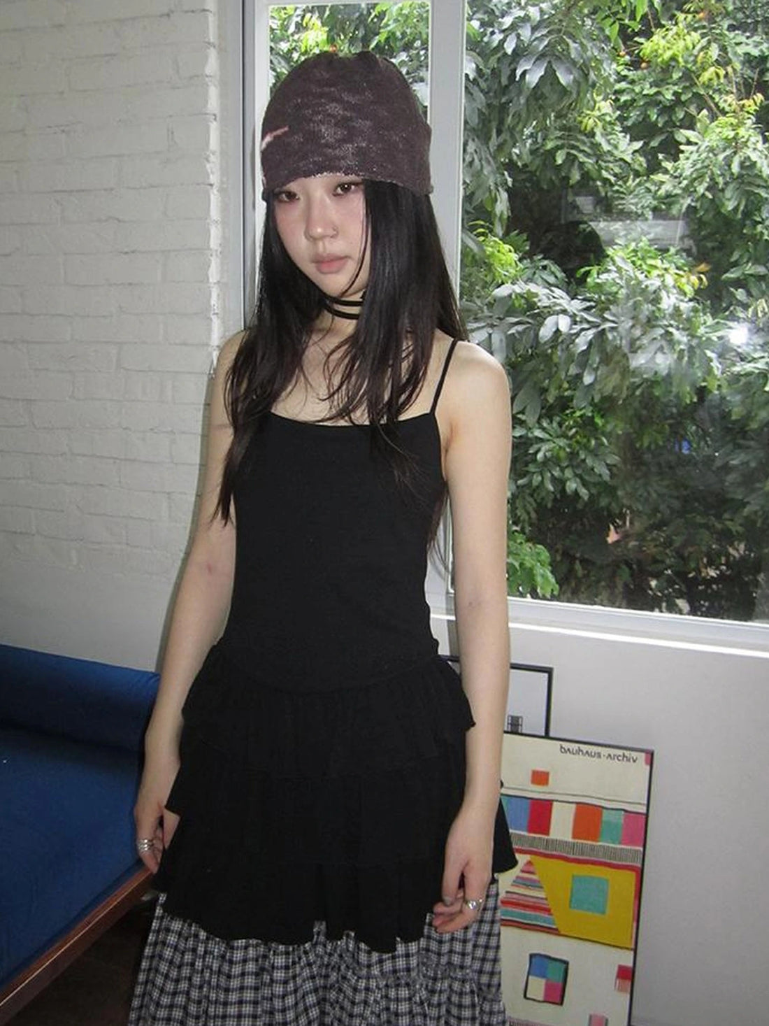 Layered Vintage Solid Color Slip Dress With Detachable Collar