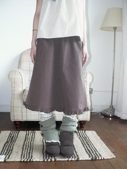 ang project Lettuce Edge Spliced Hem A Line Pocket High Waist Women&