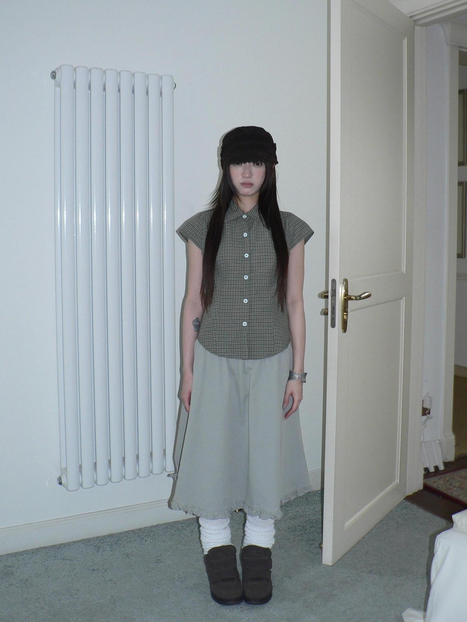 ang project Lettuce Edge Spliced Hem A Line Pocket High Waist Women&