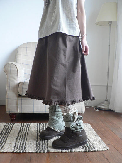 ang project Lettuce Edge Spliced Hem A Line Pocket High Waist Women&