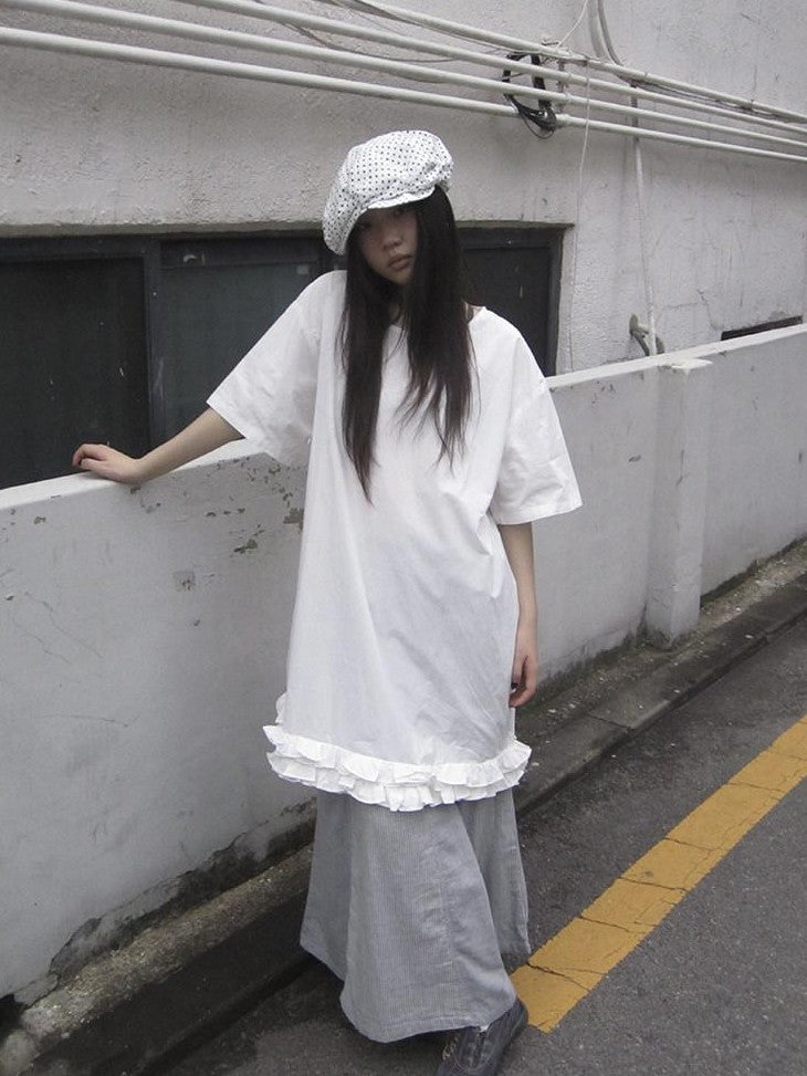 ang project Lettuce Hem Ruffle Splice Loose Waist A Line Women&