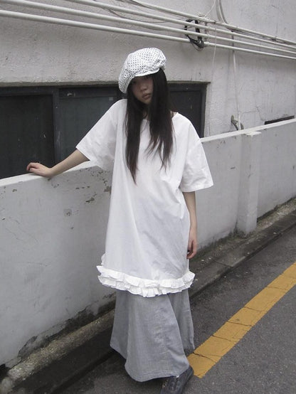 ang project Lettuce Hem Ruffle Splice Loose Waist A Line Women&