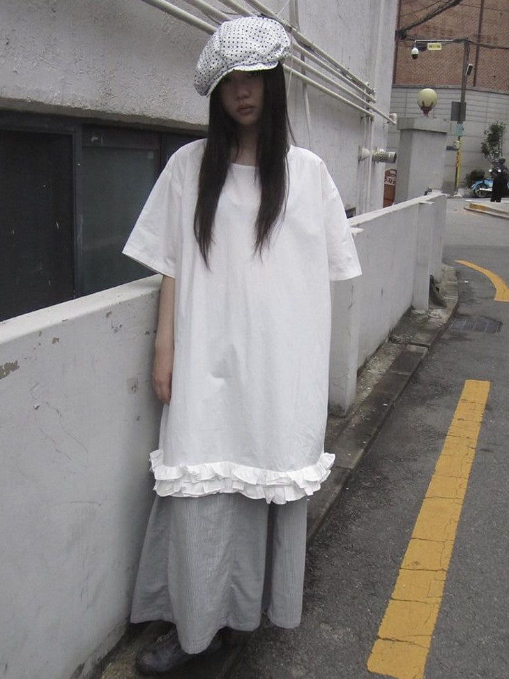 ang project Lettuce Hem Ruffle Splice Loose Waist A Line Women&