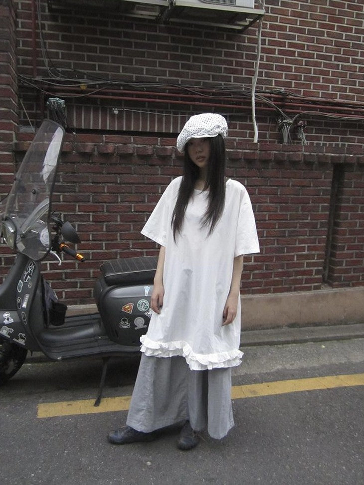 ang project Lettuce Hem Ruffle Splice Loose Waist A Line Women&