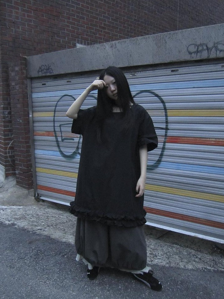ang project Lettuce Hem Ruffle Splice Loose Waist A Line Women&