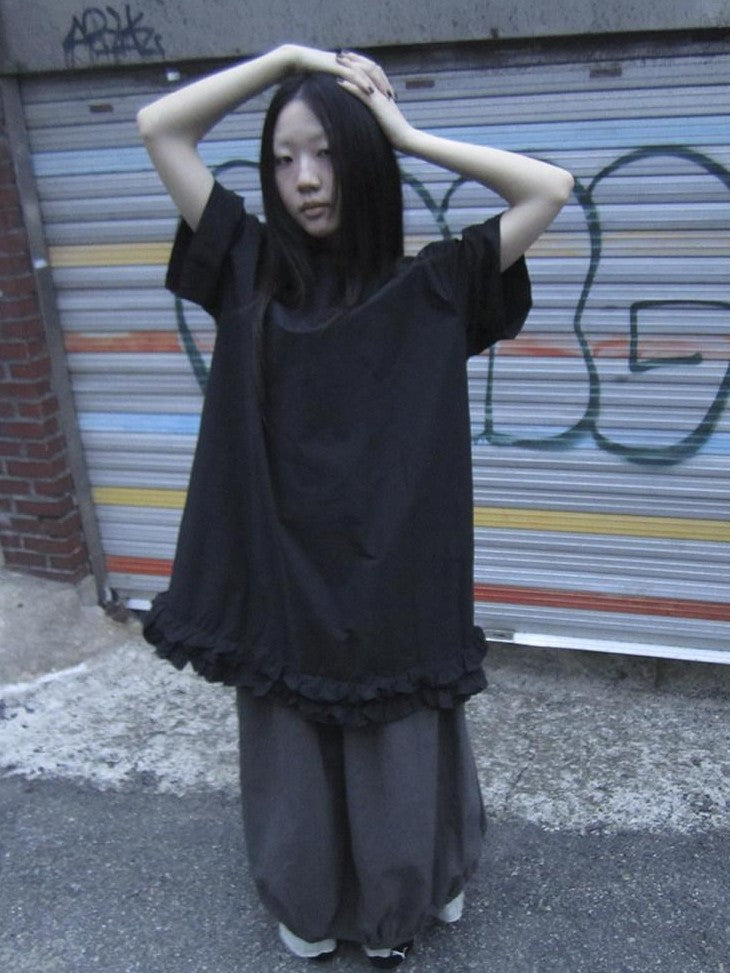 ang project Lettuce Hem Ruffle Splice Loose Waist A Line Women&