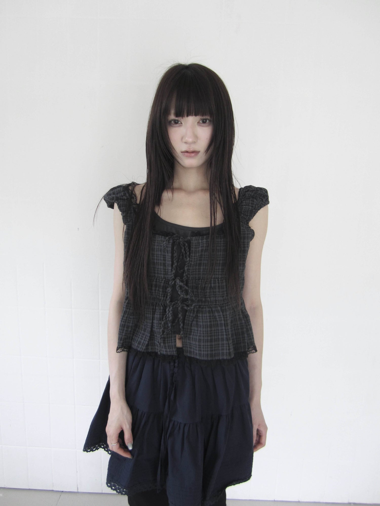 ang_project_Light_Gingham_Lace_Trim_Halter_Tie_Faux_Two_Piece_Women&