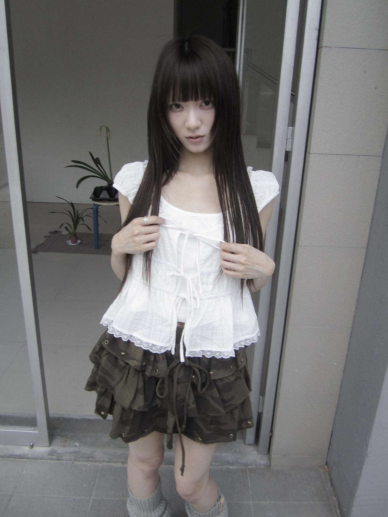ang project Light Gingham Lace Trim Halter Tie Faux Two Piece Women&