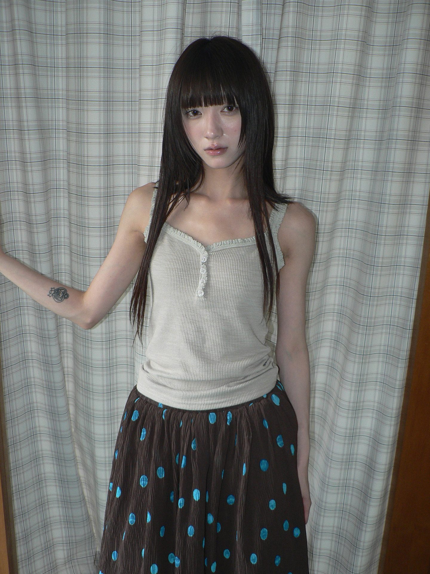 ang_project_Light_Gray_Mocha_Button_Lace_Spliced_Cropped_Slim_Fit_Women&
