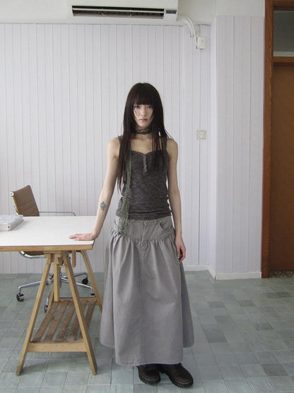 ang project Light Gray Mocha Button Lace Spliced Cropped Slim Fit Women&