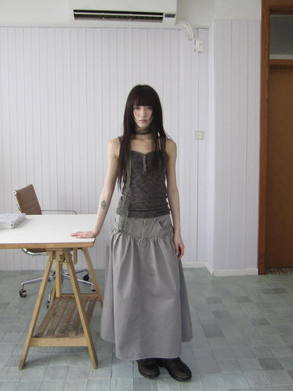 ang project Light Gray Mocha Button Lace Spliced Cropped Slim Fit Women&