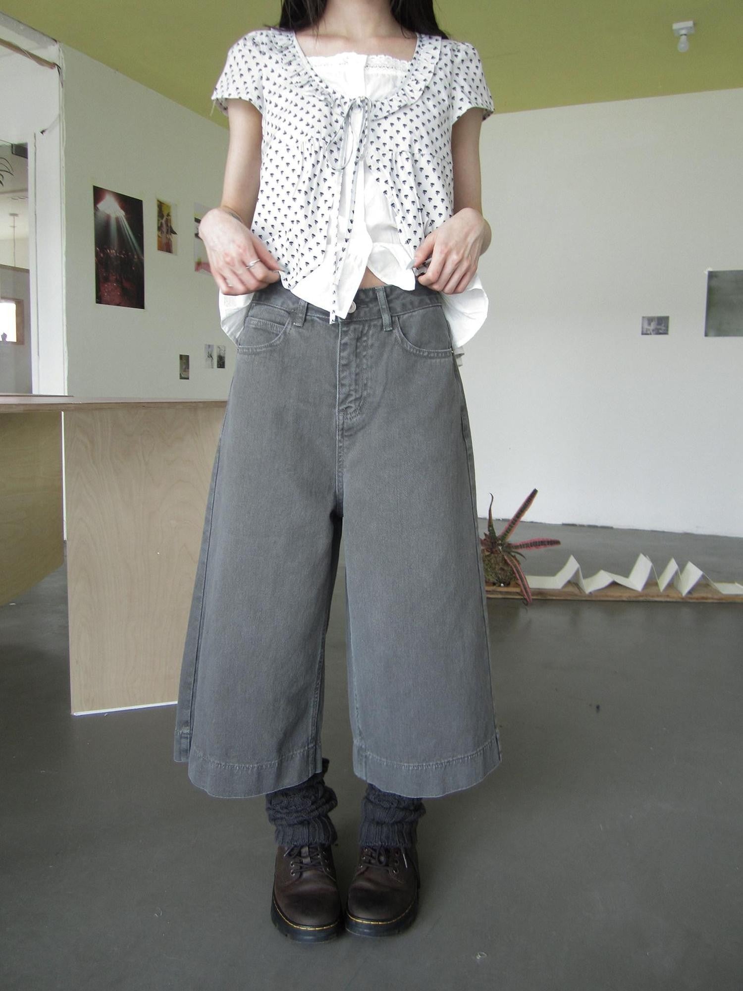 ang project Light Gray Retro Straight Leg Cropped Zip Fly Natural Waist Women&