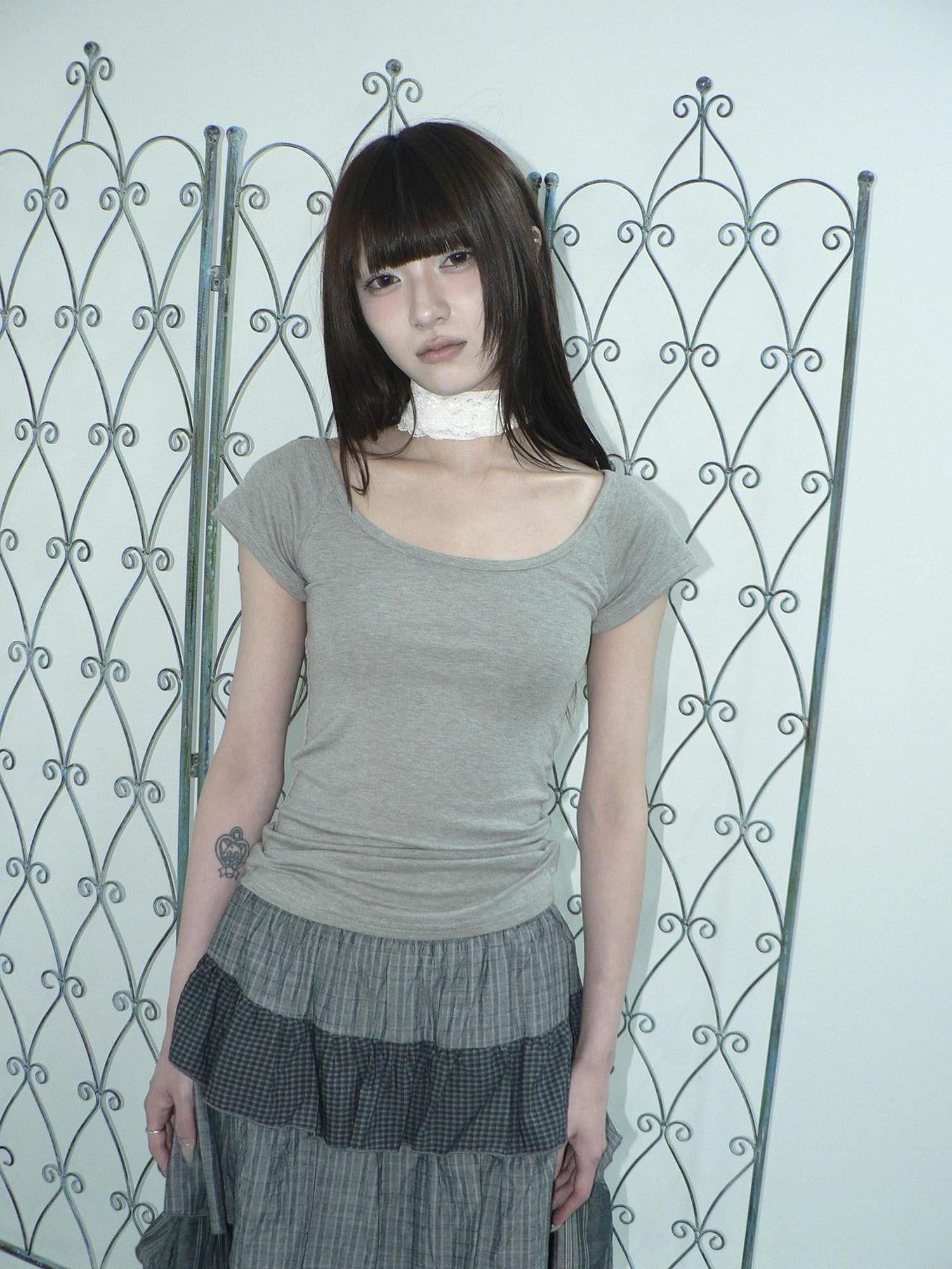 ang project Light Gray Solid Stretch Slim U Neck Women&